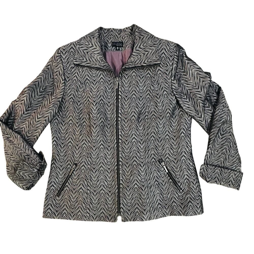 VINTAGE Metallic Zebra Animal Print Full Zip Mob Wife Blazer Jacket Size 10